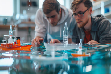 Wall Mural - inquisitive minds experimenting with the principles of buoyancy and fluid dynamics by building and t