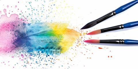 Aufkleber - A Dynamic Splash of Rainbow Colors Created by Paintbrushes, Symbolizing Artistic Expression and the Joy of Painting in a Burst of Vivid Hues