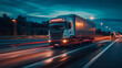 © goami - modern freight truck driving by highway at night, blurred motion, logistics and delivery shipping concept