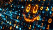© Nijat - A smiling face icon formed from binary code, set against a background of dark binary digits