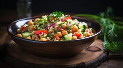 a bowl of food with a variety of vegetables and chickpeas