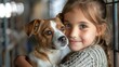 © Vasiliy - Girl hugs cute puppy, pressing her cheek against it, adopted from shelter, close-up.