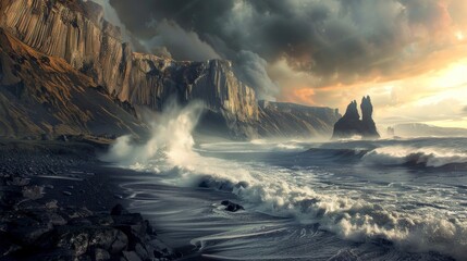 Wall Mural - beautiful landscape mountains with waves