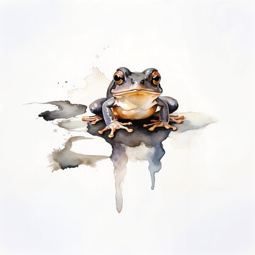 Watercolor frog illustration isolated on white background. Amphibian animal art.