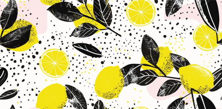 summer yellow lemon seamless pattern background design