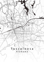 Wall Mural - Minimalist white map of Tuscaloosa, Alabama – A modern map print highlighting infrastructure of the city, useful for tourism purposes
