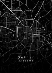 Wall Mural - Minimalist black map of Dothan, Alabama – A modern map print highlighting infrastructure of the city, useful for tourism purposes
