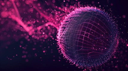 Wall Mural - looped distortion waves on abstract sphere of particles. digital data splash of spherical point arra