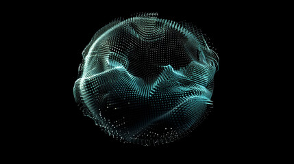 Wall Mural - looped distortion waves on abstract sphere of particles. digital data splash of spherical point arra
