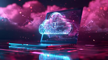 See laptop with a cloud and a lock icon for secure backup