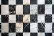 © At My Hat - A black and white checkered tile floor with a lot of cracks and holes. The floor is made of marble and has a very old and worn appearance