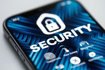 Cybersecurity concept, Smartphone screen with security interface.