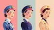© Pniuntg - Friendly air hostess image flat design top view commercial flight theme water color Triadic color scheme