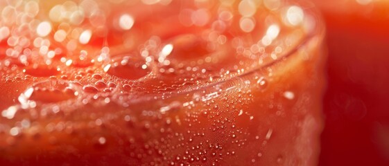 Wall Mural - A detailed close-up shot of tomato juice. Perfect for advertising or illustrating thirst-quenching beverages.