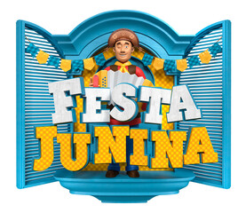 Canvas Print - Label Festa Junina for São João in Brazilian Portuguese in 3d render illustration with transparent background