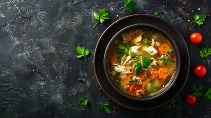 Wall Mural - Chicken soup with copy space area. Delicious food