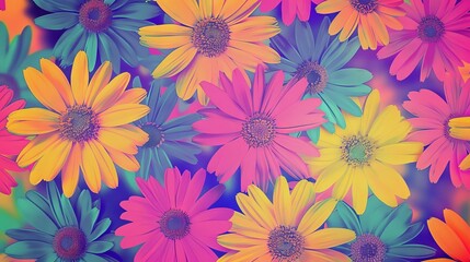 psychedelic flower power background colorful tiedye daisies retro hippie illustration