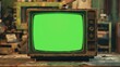© furyon - retro television with green screen isolated on vintage background 1960s2000s era concept 3d illustration
