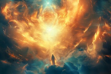 heavenly illustration of god in ethereal sky divine presence and spirituality concept