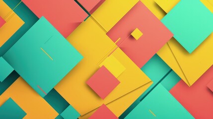 Wall Mural - a dynamic geometric abstract background showcasing bold triangles and squares in bright yellow, cora