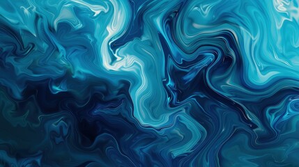 Wall Mural - a fluid art abstract background featuring swirling shades of deep blues and aquamarine, creating a s
