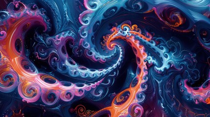Wall Mural - a mesmerizing fluid art abstract background showcasing intricate swirling patterns in deep blues, pi