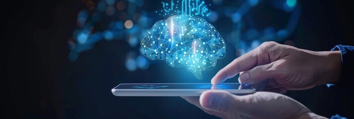 AI, data science, digital technology concept. Computer programmer using digital tablet with AI machine learning, data management system, cloud computing technology, software development
