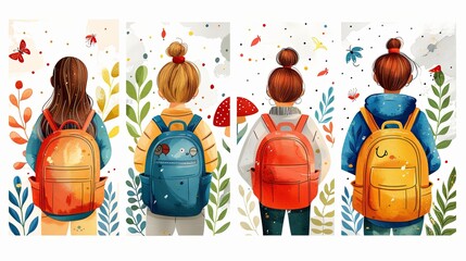 Wall Mural - Set of back to school posters. Vector illustration concepts for graphic and web design, business presentation, marketing and print material. International education day, world book day, teachers day