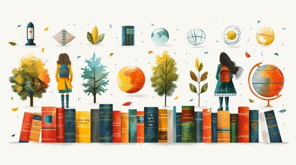 Wall Mural - Set of back to school posters. Vector illustration concepts for graphic and web design, business presentation, marketing and print material. International education day, world book day, teachers day