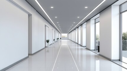 Wall Mural - modern office corridor interior with white walls and meeting room in contemporary business environme