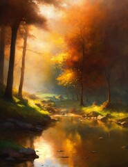 Wall Mural - sunset in the forest