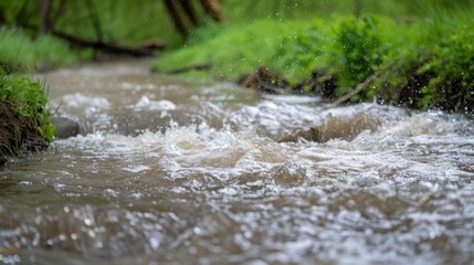 Wall Mural - a once calm creek now raging and overflowing its banks due to a flash flood.