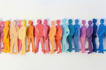 Wall Mural - colorful paper cut out of people in different colors standing next to each other on white background
