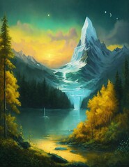 Wall Mural - sunset in the mountains