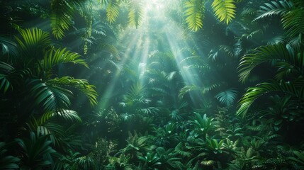 Background Tropical. The lush rainforest foliage is a symphony of green, with each leaf, vine, and branch contributing to the harmonious and ever-changing melody of the forest.