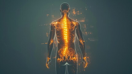 Wall Mural - detailed x-ray of human spine with glowing highlights