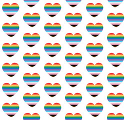 Wall Mural - Vector seamless pattern of hand drawn flat new lgbtq flag heart isolated on white background