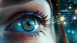 © 沈军 贡 - Human eye and high-tech concept, screening big tradingview and digital transformation technology strategy, Cryptocurrency financial systems concept. with generative ai