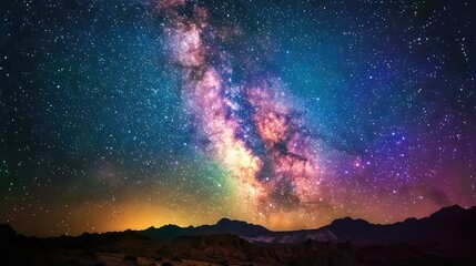 Wall Mural - Colorful milkyway galaxy night stars landscape