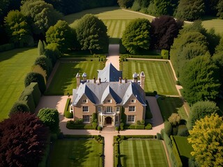 Wall Mural - Elegant country estate with a large driveway and landscaped gardens, generative AI