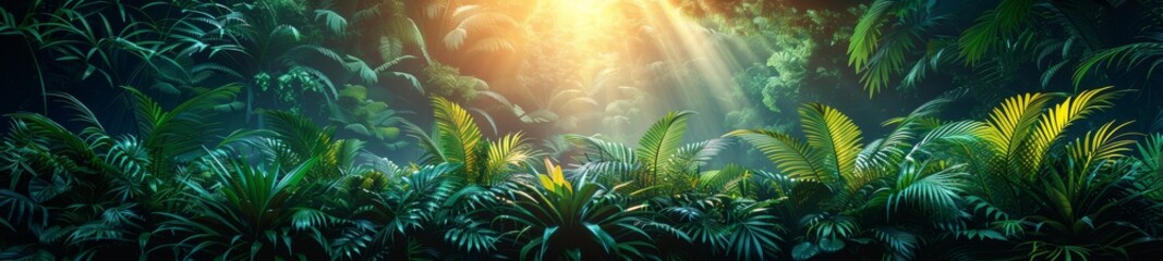 Canvas Print - Background Tropical. The forest teems with life, from the smallest insects to the majestic beasts that roam its depths, each playing a crucial role in this vibrant ecosystem.