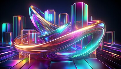 Background illustration with a 3D glow style in abstract form and red and blue colors with a futuristic concept