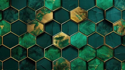 Wall Mural - a sophisticated geometric abstract background with symmetrical hexagonal patterns in shades of emera