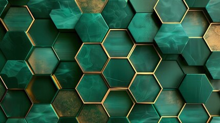 Wall Mural - a sophisticated geometric abstract background with symmetrical hexagonal patterns in shades of emera