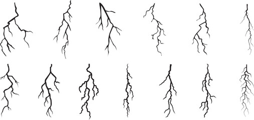 Wall Mural - Vector lightning silhouettes set. Elements for thunderstorm.Vector Graphic Elements Collection