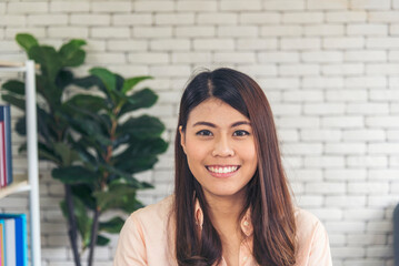 Portrait Asian women happiness smiling laugh happy person looking at camera. Beautiful happy girl portrait joy cheerful. Beauty women smile laughing. Confidence females candid shot smiling face.