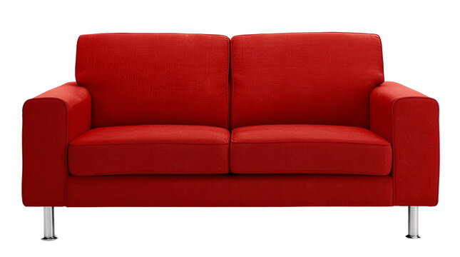 Modern red textile sofa, Comfortable armchair on white background. Interior element