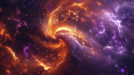 Wall Mural - A stunning space galaxy scene featuring swirling nebula clouds in radiant purples and oranges, with millions of stars sparkling in the background.