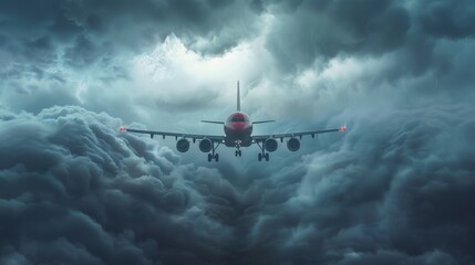 Wall Mural - Perilous Flight: Aerial View of Airplane Battling Turbulent Stormy Skies with Visible Air Pockets