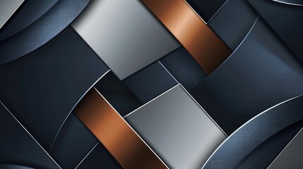 Wall Mural - A stylish abstract shapes and forms background showcasing elegant geometric patterns in shades of silver, navy, and copper, providing a modern and polished look.
